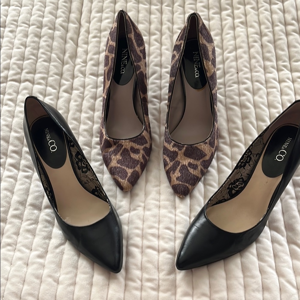 Nine & Co. Leopard and Black Heels